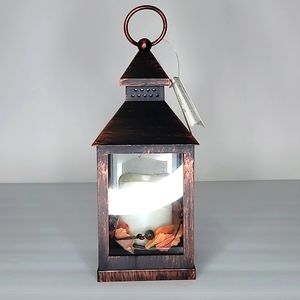 Brushed Copper Look Lantern Fall Decor Battery Operated Candle Light